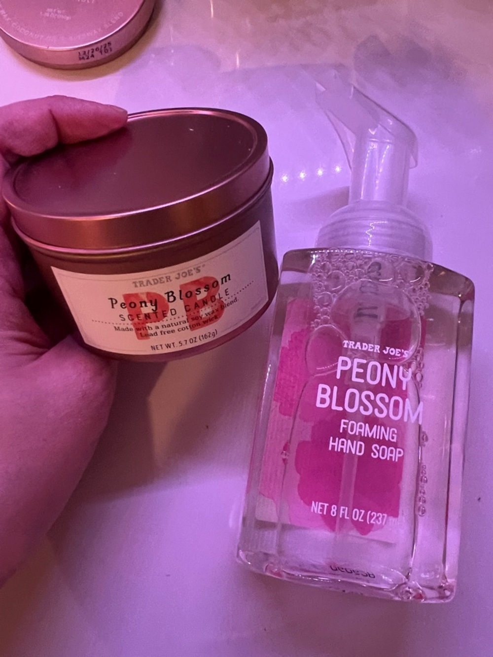 Trader Joe's Peony Blossom Gift Set - Candle & Foaming Hand Soap - Pink